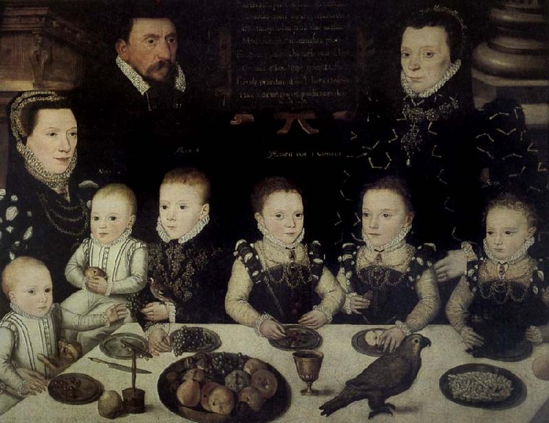 unknow artist Lord Cobham with his wife and her sister Jane and their six Children painted in 1567 oil painting picture